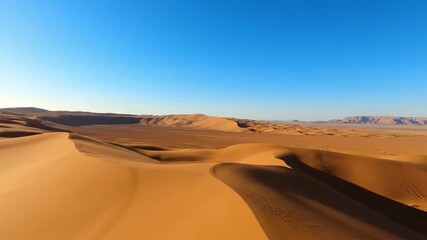 Wall Mural - Establishing Shot of a Vast Desert Basin Under a Clear Blue Sky space, cinematic, basin