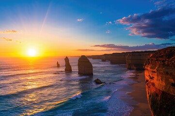 Wall Mural - Stunning sunset view at the iconic coastal rock formations.