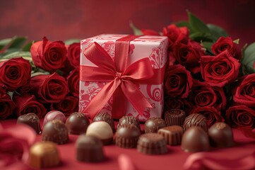 Wall Mural - Present package with sweets and blossoms