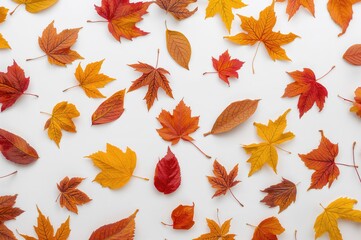Wall Mural - Top-down arrangement of fall foliage on a white surface