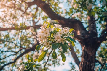 Wall Mural - blossoms of the holy barnar tree with a sky backdrop