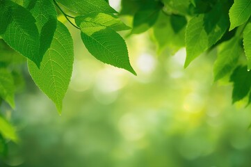 Wall Mural - Blurred green backdrop featuring vibrant green foliage