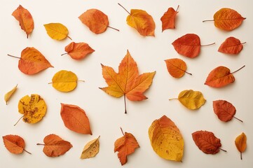 Wall Mural - Top view of fall foliage with blank area on pale backdrop