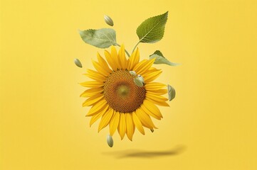 Wall Mural - organic sunflower petals drifting through the air against a plain backdrop. high definition photo