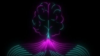 Artificial intelligence brain animation. Futuristic human brain interface concept. Robotic system. Intellectual programming . AI Digital background. glowing neon Human. animation, Human Brain With.4K