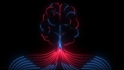 Artificial intelligence brain animation. Futuristic human brain interface concept. Robotic system. Intellectual programming . AI Digital background. glowing neon Human. animation, Human Brain With.4K