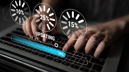 Wall Mural - A concept of a system update and software installation. A progress bar and loading icons showing the update percentage and status. Motif