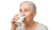 © SteffCunha - Elderly woman drinking a glass of milk isolated on transparent background