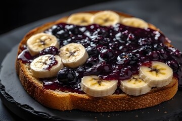 Wall Mural - toast topped with blueberry jam and bananas