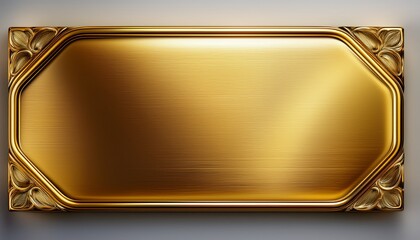 polished gold plaque with rectangular shape and decorative edges featuring smooth metallic texture and isolated on transparency background