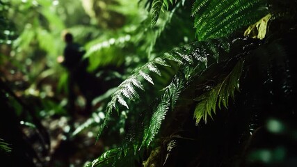 Wall Mural - A person strolling through a lush green forest
