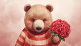 teddy bear with rose illustration. 