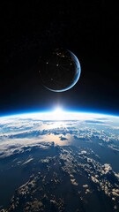 Wall Mural - Planets Earth view from space with bright sun and network sphere over the world