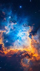 Wall Mural - Vivid Deep Space Nebula with Glowing Stars and Cosmic Cloud Formation in Stunning Blue and Orange Hues, Astronomy and Space Exploration