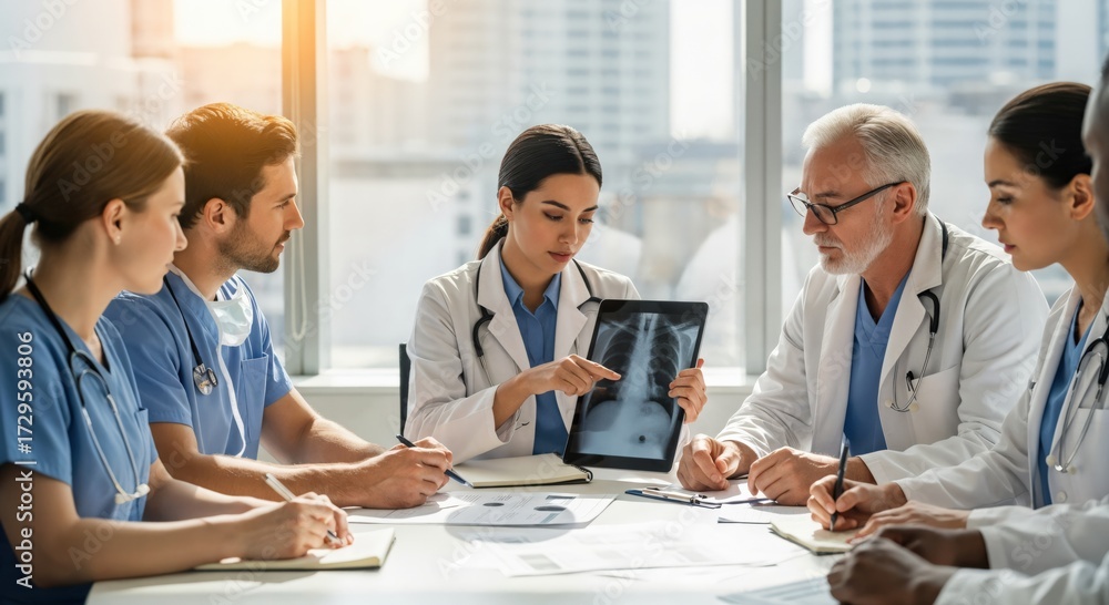 Medical Team Analyze Patient X-Ray in Hospital Consultation Room with ...