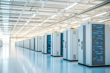  Rows of Industrial Quantum Servers in Clean Hightech Data Center