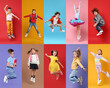 © New Africa - Funny children jumping against colorful backgrounds. Group of girls and boys
