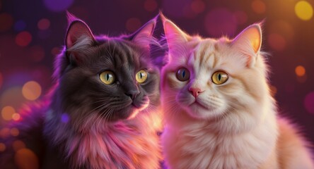 Naklejka na meble Two Adorable Cats with Glowing Eyes in a Colorful, Abstract Background