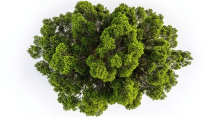 Wall Mural - Overhead view of a lush green tree canopy displaying intricate branch details and vibrant foliage on white background