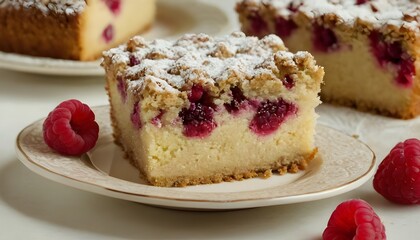 Wall Mural - piece of raspberry crumb cake on a plate
