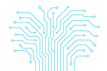 Circuit board tracing lines forming a network connection, technological concept illustration on transparent background