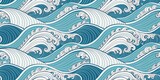 Stylized Japanese wave pattern with repeating blue and white curves, evoking traditional art and motion.