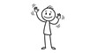 © nevermind - A simple stick figure waving both hands with a smiling face, isolated on a white background.