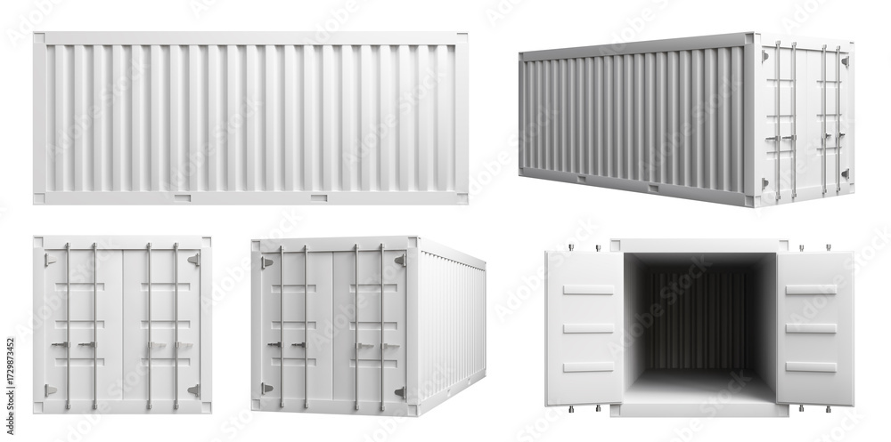 Loading Container Image White Set of views of a white cargo container. shipping container Isolated on ...
