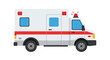 © NFS Studio - White ambulance with red stripes and flashing lights.