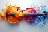Vibrant watercolor violin art abstract musical instrument painting colorful splash high resolution image