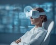© Ryzhkov - Professional Woman Wearing Futuristic VR Visor in Modern Digital Workspace High-Quality Tech Innovation Content for Corporate Marketing Campaigns