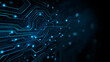 © suldev - Circuit blue board texture on black technology web banner background. AI chip innovation concept. Tech pattern on a futuristic backdrop. Digital vector illustration Stock Vector