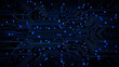 © suldev - Circuit blue board texture on black technology web banner background. AI chip innovation concept. Tech pattern on a futuristic backdrop. Digital vector illustration Stock Vector