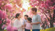 © kora studio - joyful family enjoying spring day among blooming cherry blossoms, creating cherished memories together. vibrant flowers enhance warm of love and happiness