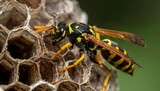 Close-up of a wasp on a honeycomb