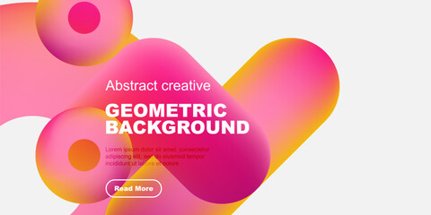 Wall Mural - Abstract shapes, vibrant colors, geometric design. Modern background with text, button, black space. Creative presentation.
