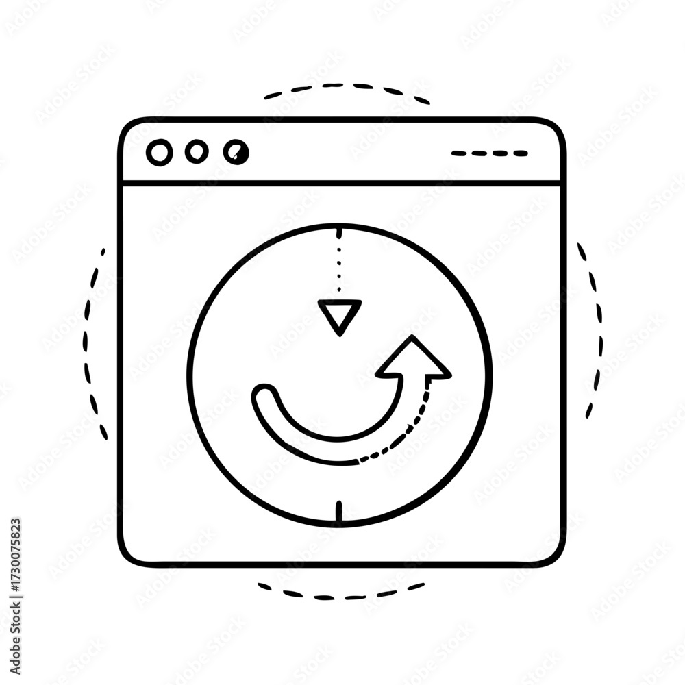 Vector art of circular arrow icon inside a browser window, representing ...