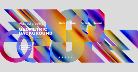 Wall Mural - Abstract geometric background design. Vibrant colors, flowing shapes, website header elements present. Modern, dynamic composition.