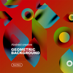 Wall Mural - Vibrant geometric shapes overlap, creating dynamic colorful background. Text promotes creative design concept.
