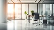 © Crystal - A clean minimalist office interior with an ergonomic chair and potted plant.
