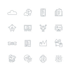 Set of thin line vector icons representing modern technology concepts like software development, data analytics, and cloud computing
