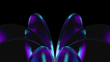 Wall Mural - Abstract geometric animation, rotating glass shapes on a black background, 4k looping video, 3d render