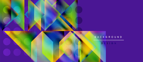 Wall Mural - abstract geometric shapes, vibrant colors, purple backdrop. modern design elements create dynamic vi