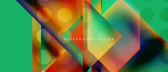 Wall Mural - Abstract geometric design. Vibrant colors blend, creating dynamic composition. Circles overlap angled shapes, modern aesthetic.