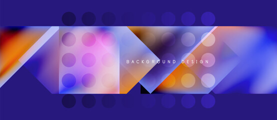 Wall Mural - Abstract geometric shapes, vibrant colors, modern design. Purple background with orange, blue elements. Dynamic composition.