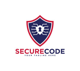 Cyber security shield technology logo design, Vector image