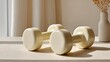 © Jiraporn - Dumbbells on neutral surface with tranquil concept. Stylish dumbbells on a table with natural light and minimal decor.