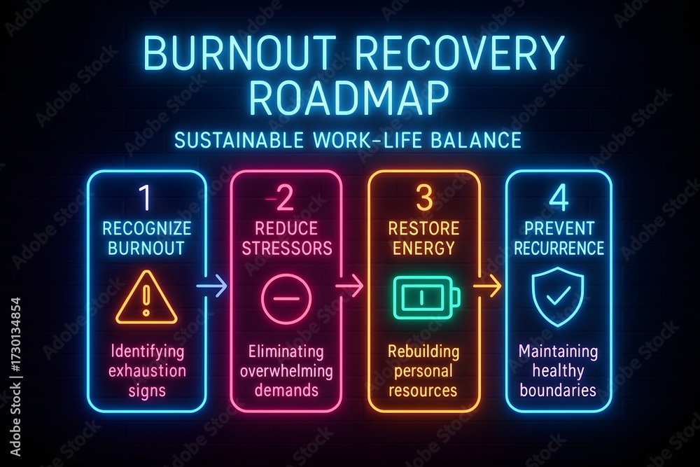 Burnout Recovery Roadmap with Steps and Tips for Mental Wellness Stock ...
