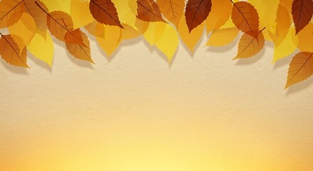 Autumn Leaves Border on Yellow Background.