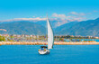 Lone yacht with Yacht  Club (marina) - Finike Marina, Antalya 